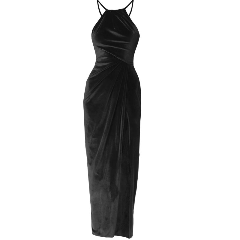 Velvet Black Drapped Dress Sofia image