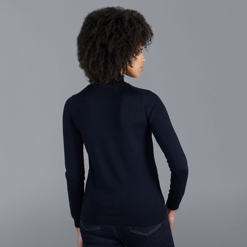 Women's Pure Extra Fine Merino Wool High Neck Hayley Jumper - Navy image