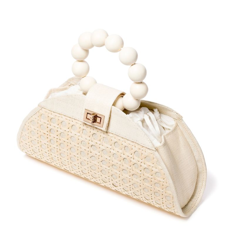 The Isabella White & Cream Rattan Woven Handbag image