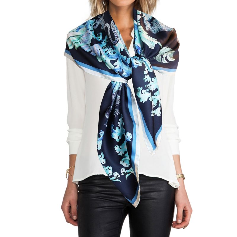 Aqua Jungle Large Square Silk Scarf image