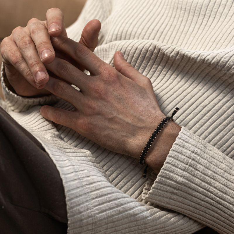 Beaded Bracelet For Men - Rope & Bronze - Urban Black image