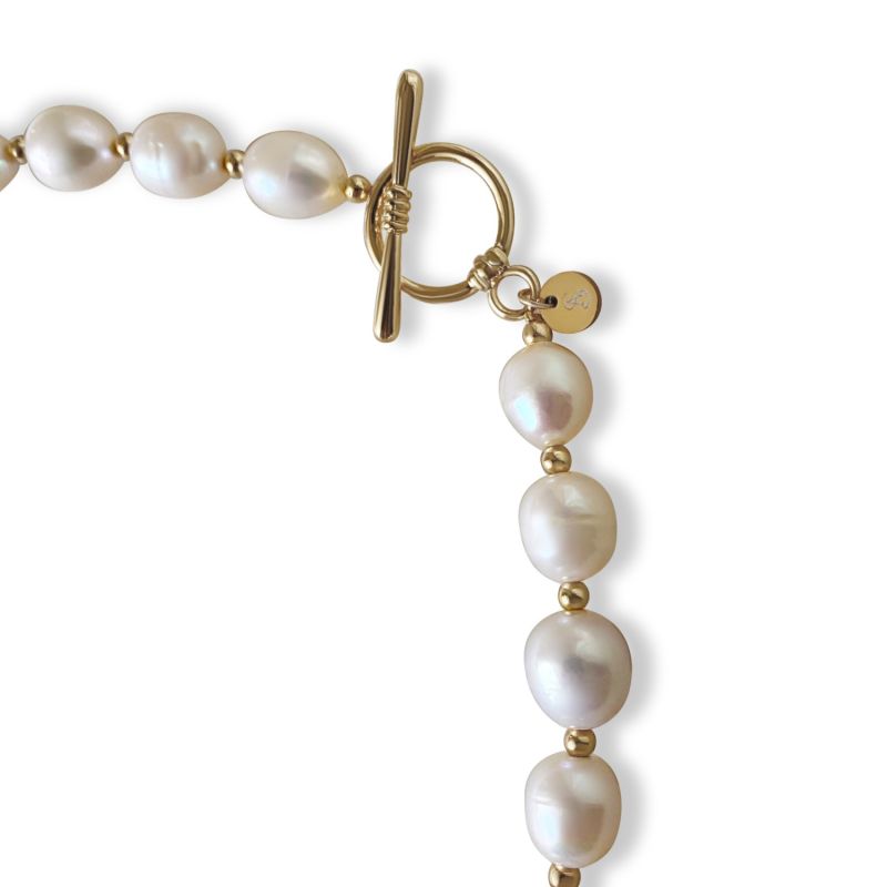 Beaded Freshwater Pearl Necklace - Gold image