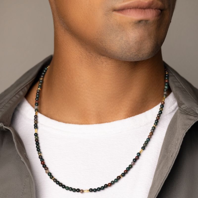 Black Onyx & Green Jasper Beaded Mens Choker Necklace