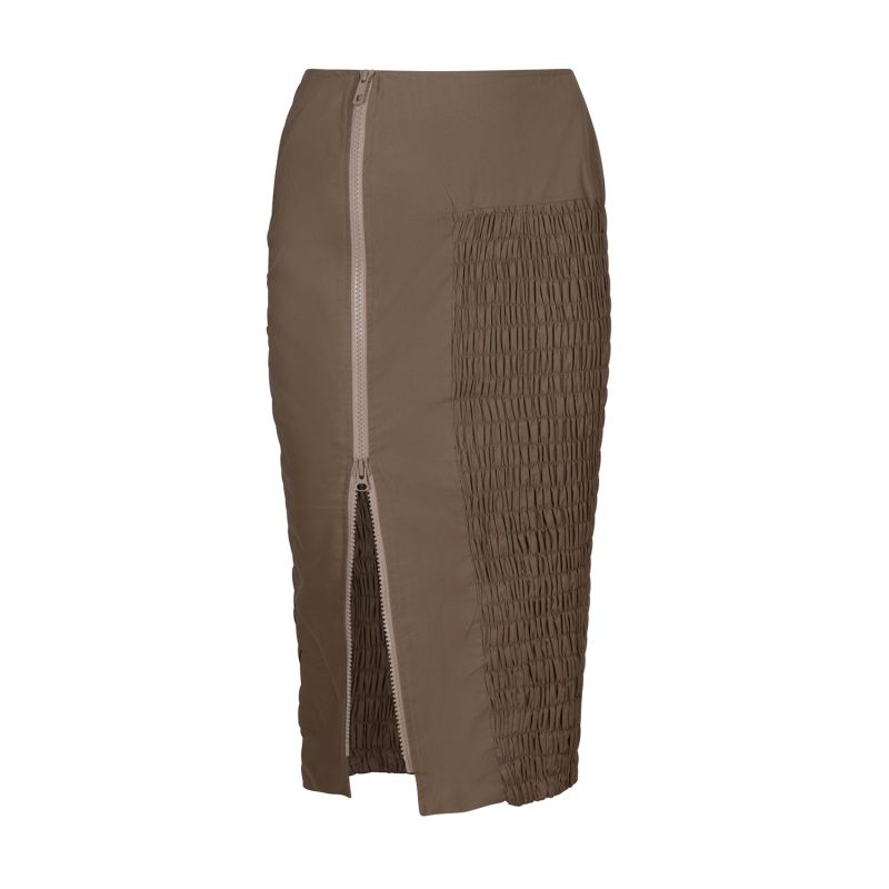 Beige Cotton Ruched Fitted Skirt image