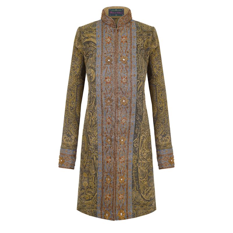 Beige Gold Rosette Wool Paisley Shawl Jacket image