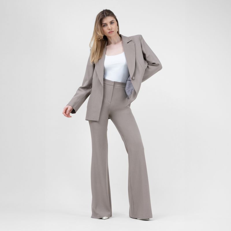 Beige High-Wasited Flared Trousers image