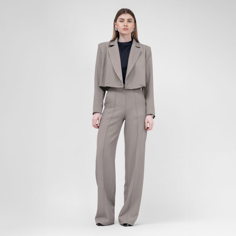 Beige Straight-Cut Trousers With Stripe Detail image