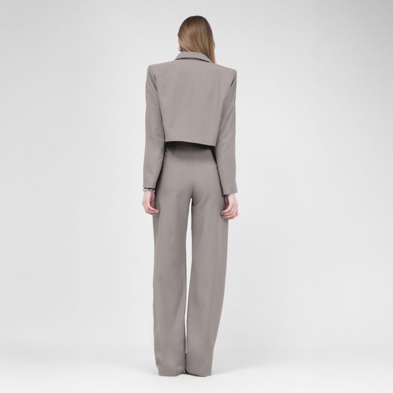 Beige Straight-Cut Trousers With Stripe Detail image