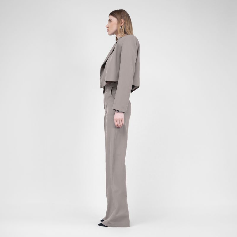 Beige Straight-Cut Trousers With Stripe Detail image