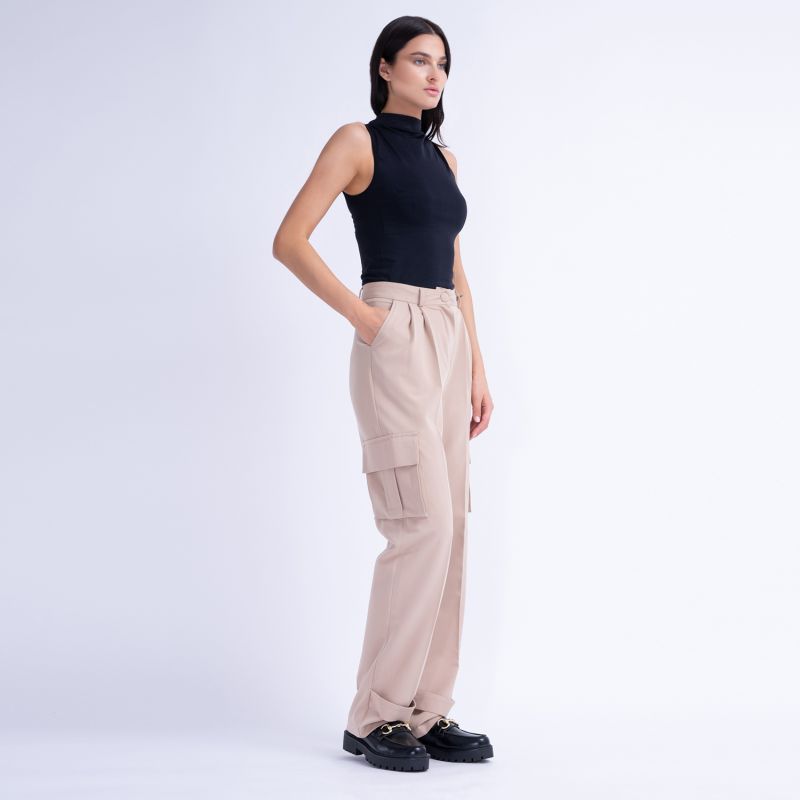 Beige Cargo Trousers by BLUZAT