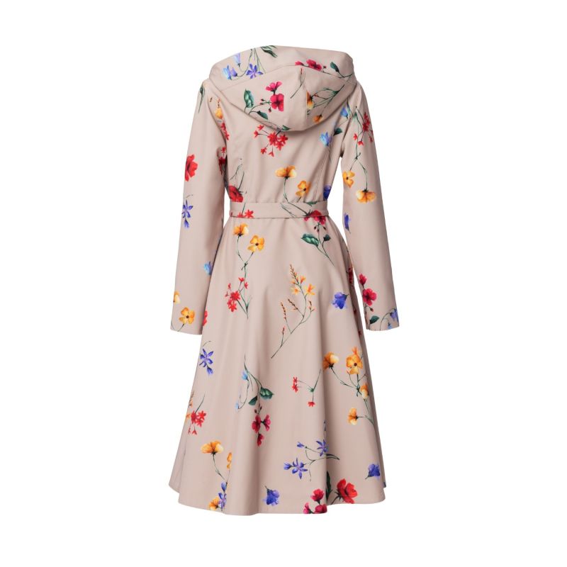 Beige Waterproof Trench Coat With Colourful Flower Print Spring