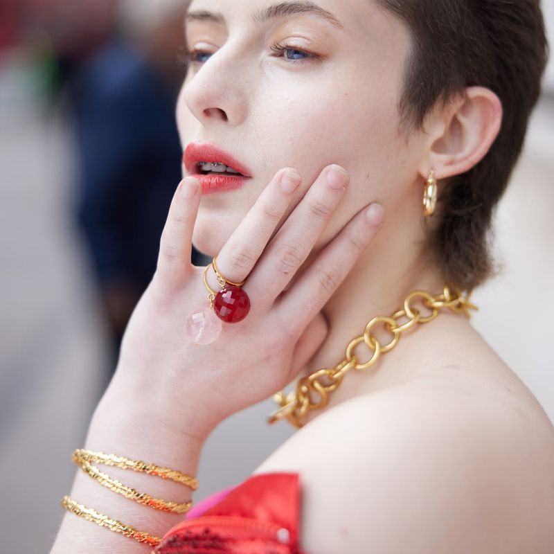 Bubble Red Onyx Gold Ring - Gold, Red image