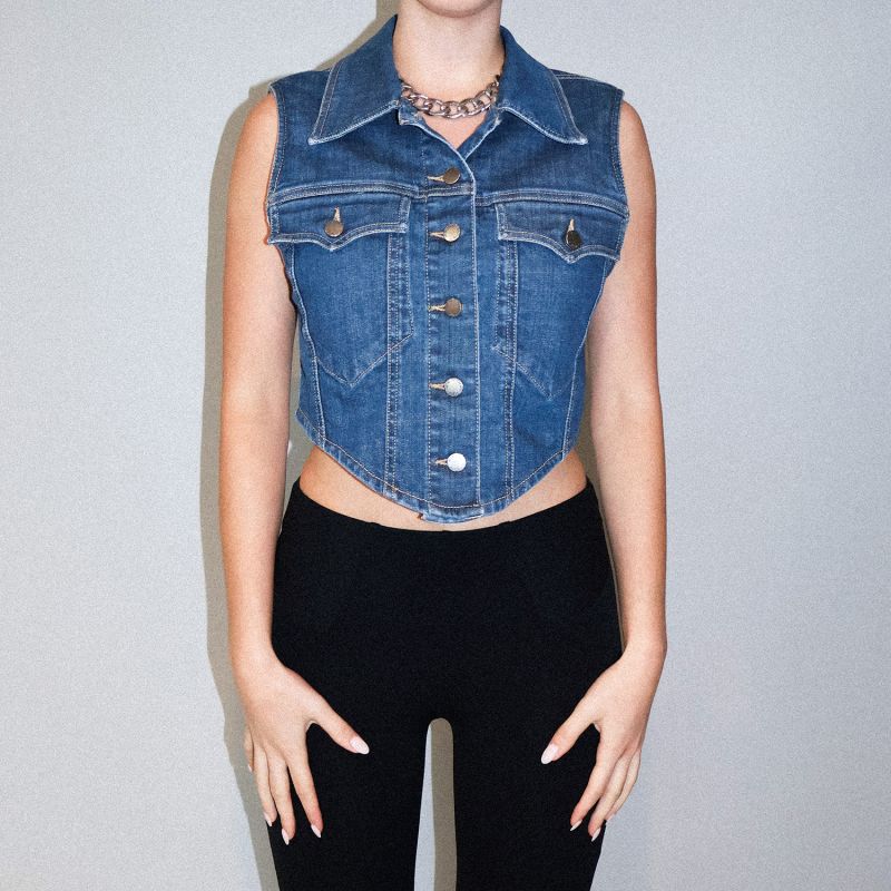 Bella Cropped Vest Jaded Wash image