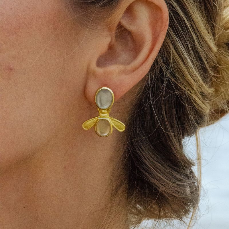 Belle Earrings In Lemon Quartz & Pearl image