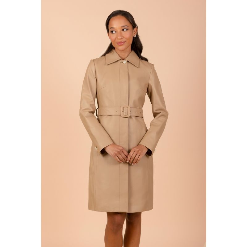 Bellucci Belted Leather Coat In Cammello image