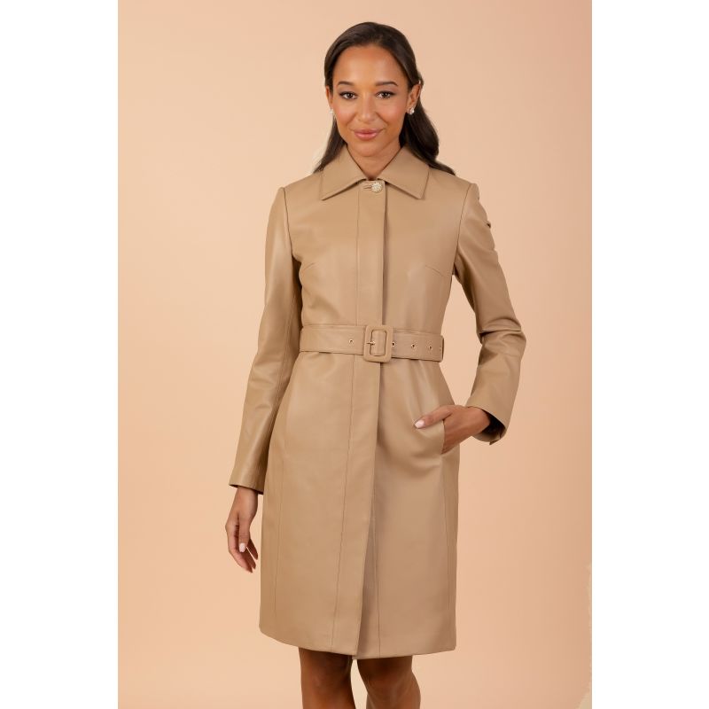 Bellucci Belted Leather Coat In Cammello image