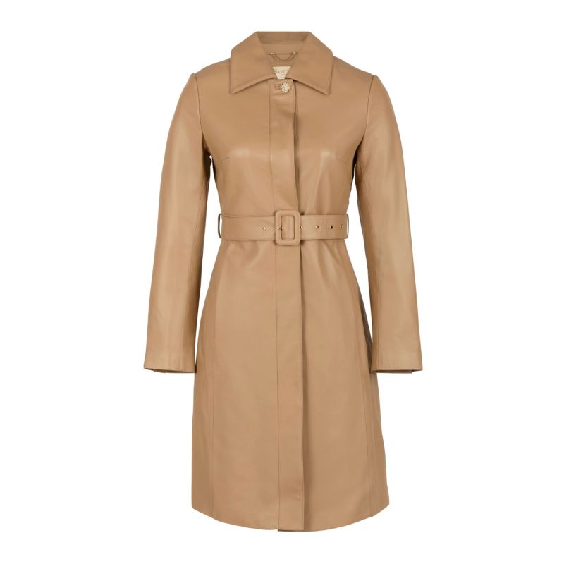 Bellucci Belted Leather Coat In Cammello image