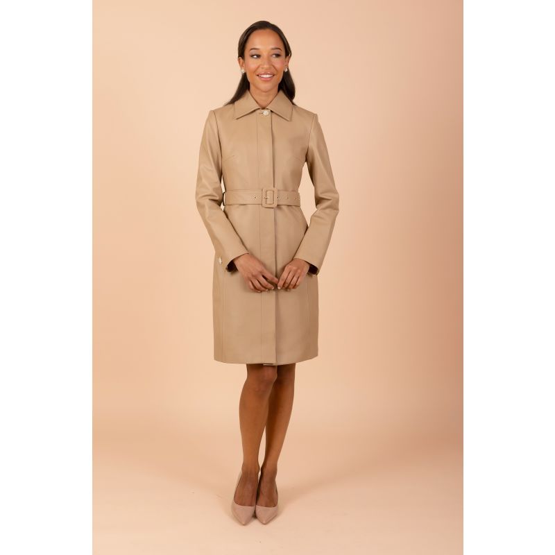 Bellucci Belted Leather Coat In Cammello image