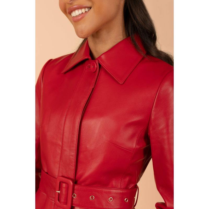 Bellucci Belted Leather Coat In Rosso image