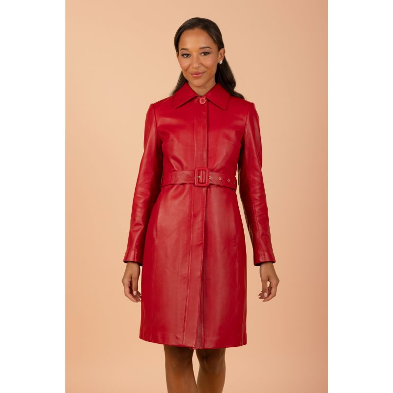 Bellucci Belted Leather Coat In Rosso image