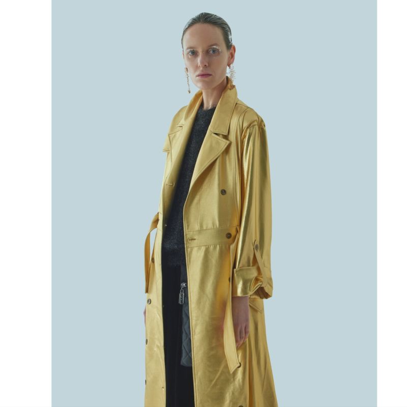 Belted Double-Breasted Trench Dress Jersey Gold image