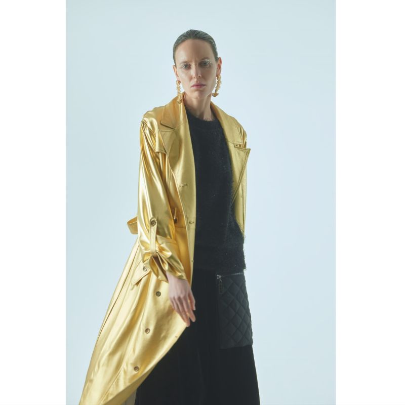 Belted Double-Breasted Trench Dress Jersey Gold image