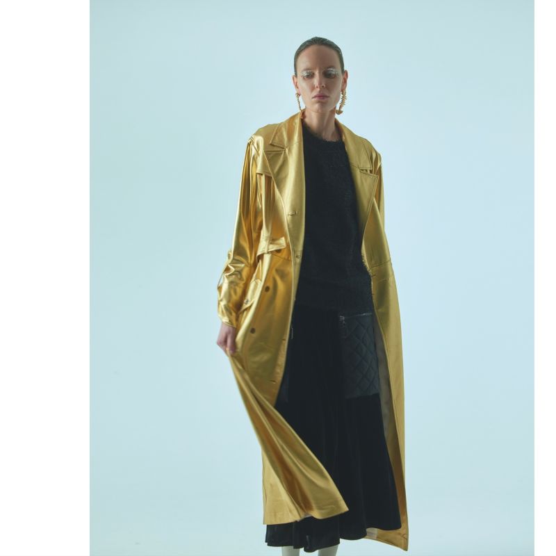 Belted Double-Breasted Trench Dress Jersey Gold image