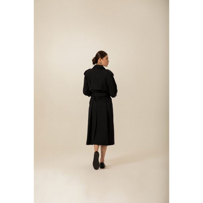 Belted Navy Long Trench Coat by Rue Les Createurs