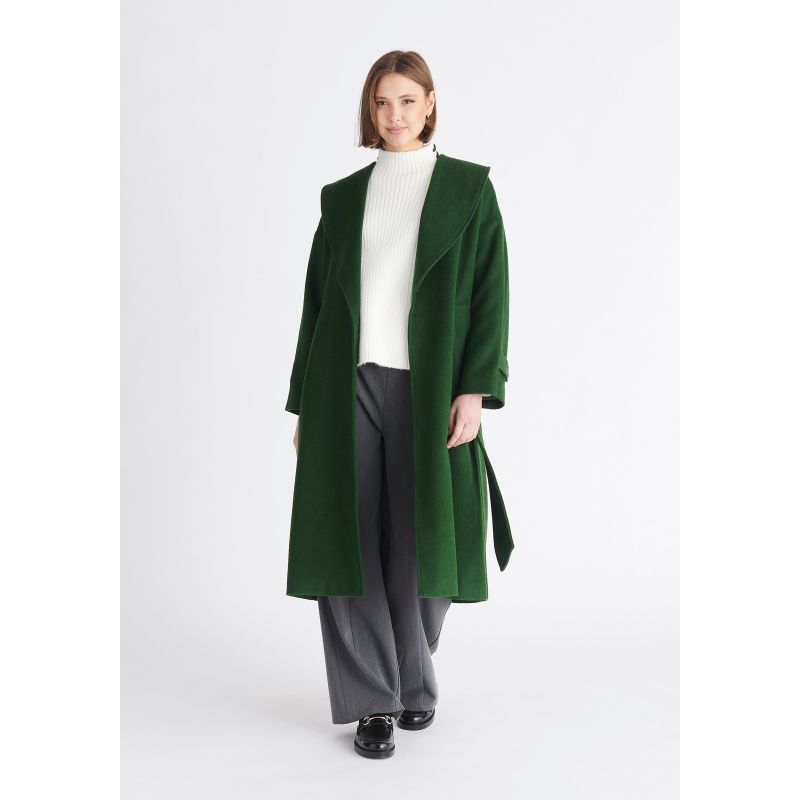 Belted Wool Coat In Dark Green image