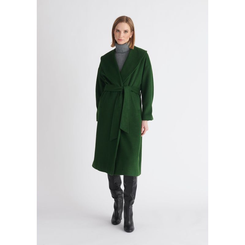 Belted Wool Coat In Dark Green image