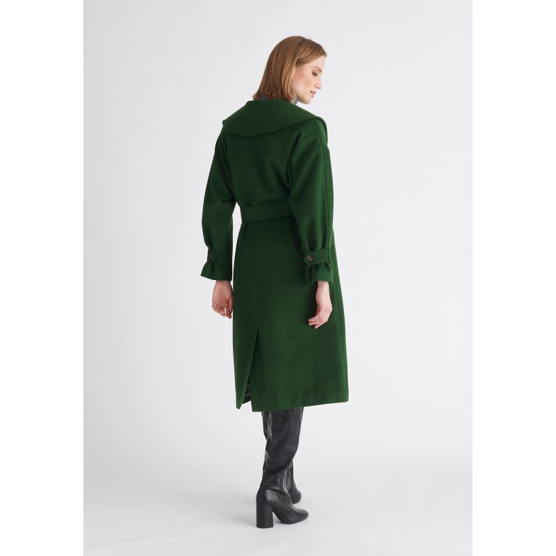 Belted Wool Coat In Dark Green image