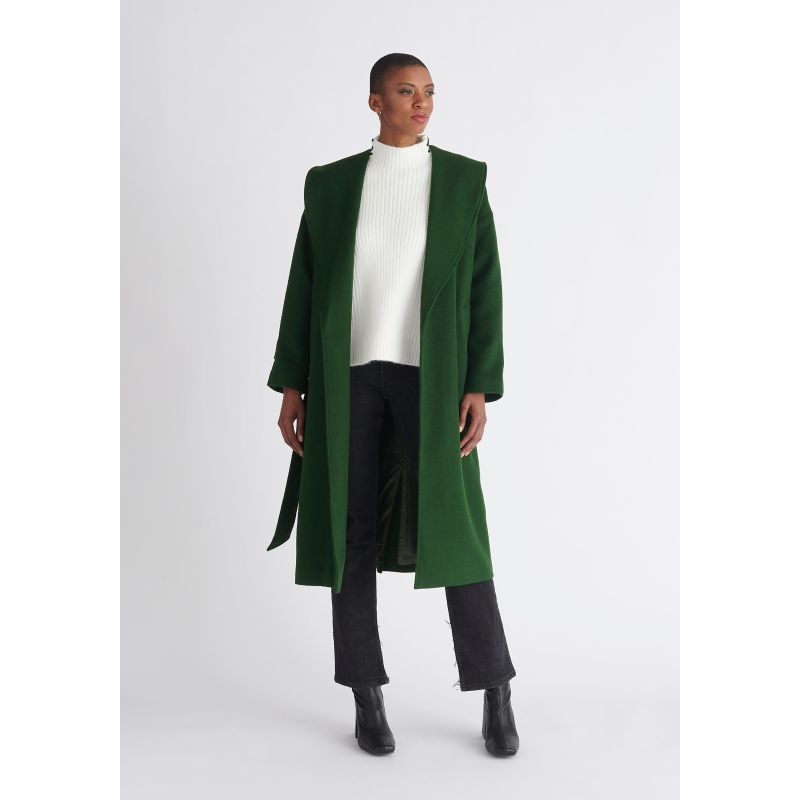 Belted Wool Coat In Dark Green image