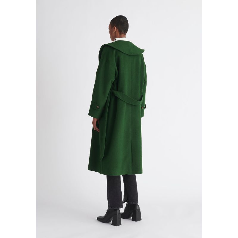 Belted Wool Blend Coat Dark Green