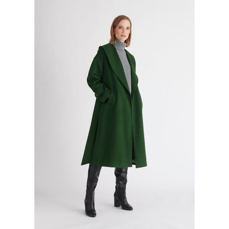 Belted Wool Coat In Dark Green image