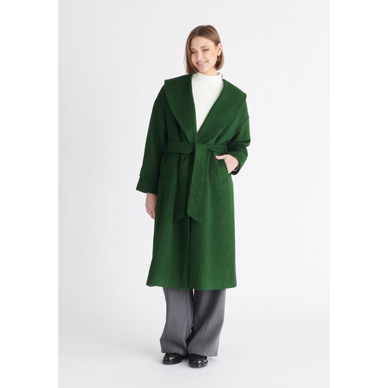 Belted Wool Coat In Dark Green image