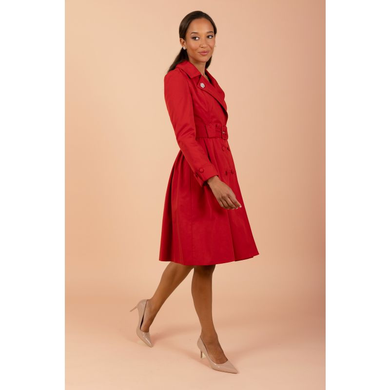 Bergman Cotton Gaberdine Dress Trench Coat In Rosso image