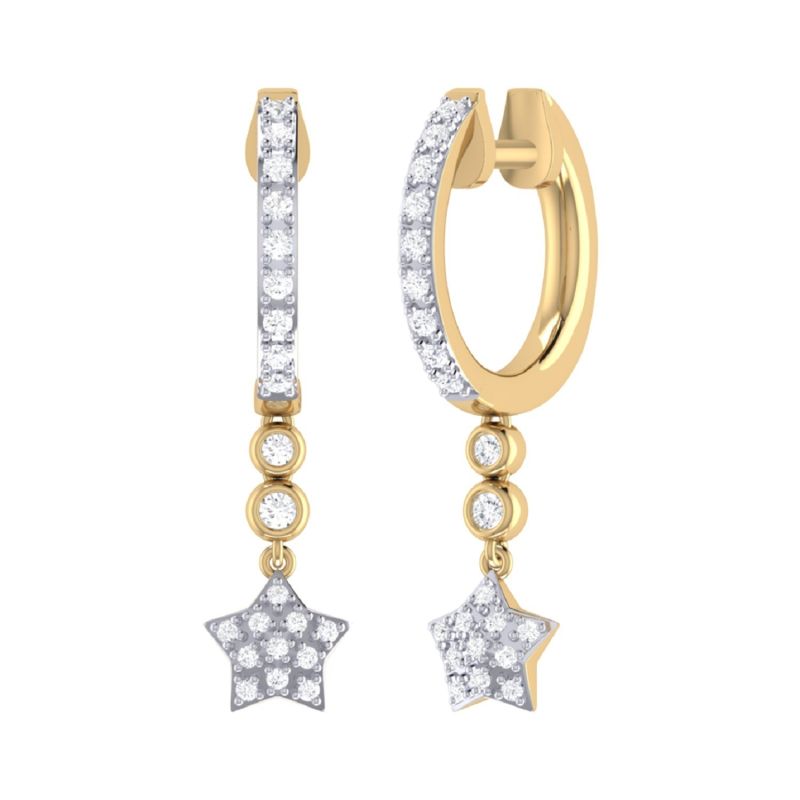 Star Bezel Duo Hoop Earrings In 14 Kt Yellow Gold Vermeil On Sterling Silver image