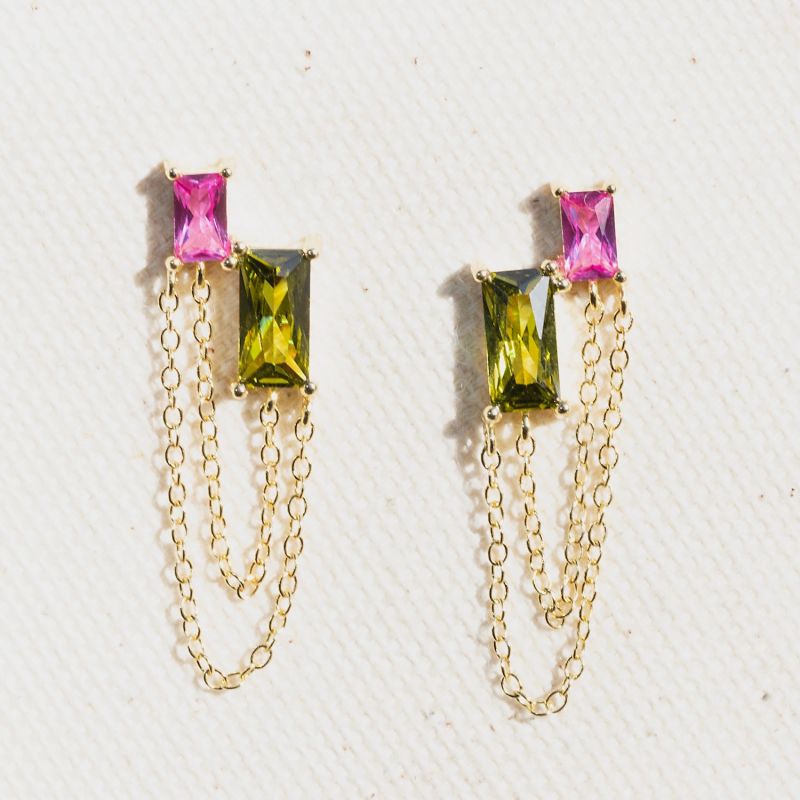 Bestie Baguette Earrings- Pink + Peridot image