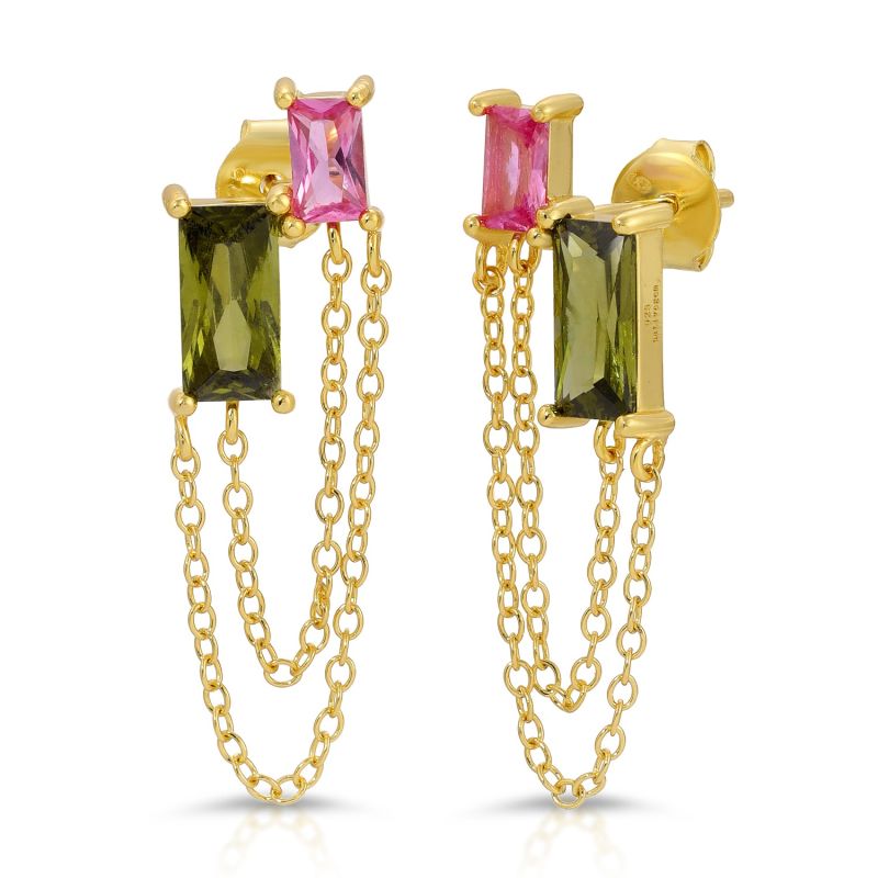 Bestie Baguette Earrings- Pink + Peridot image