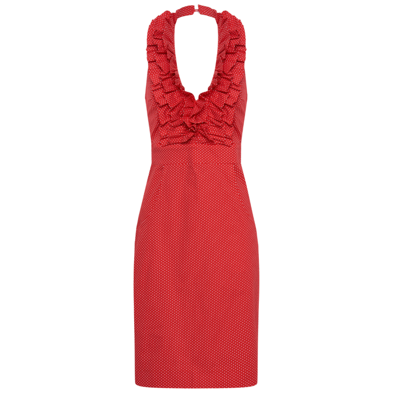 Betsy Beauty Frill Halter Dress In Red image