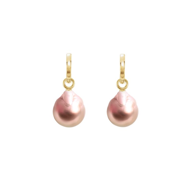 Xxl Pink Drop Pearl Hoop Earrings - Solid 14ct Gold image