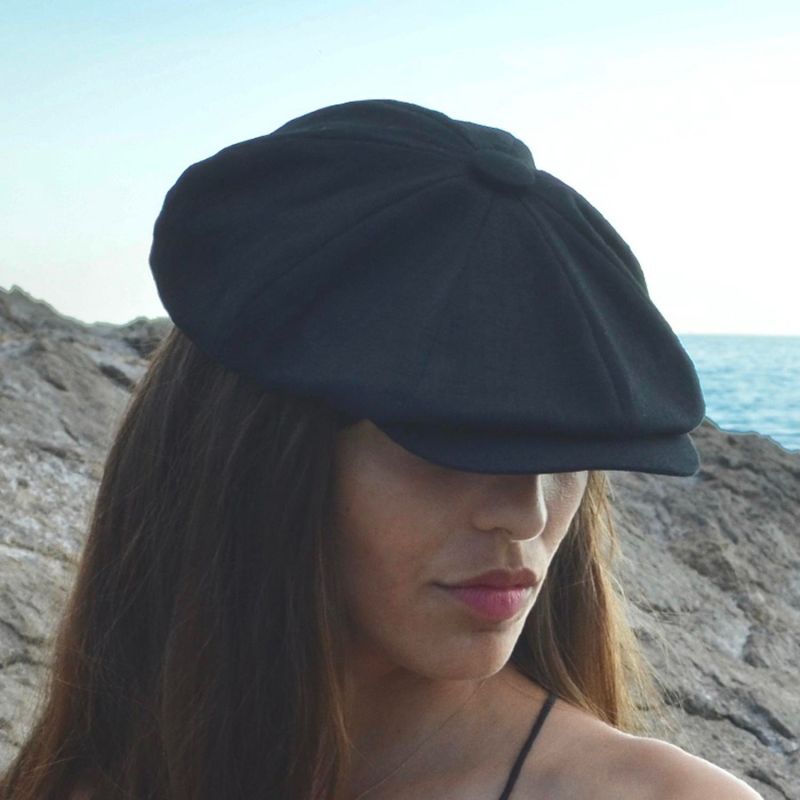 Alberts Nights Bakerboy Hat In Black Washed Linen image