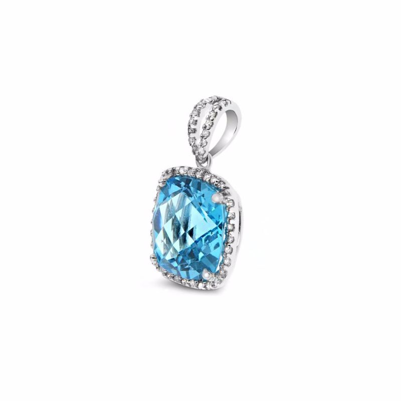 Blue Topaz & Diamonds Pendant In White Gold image