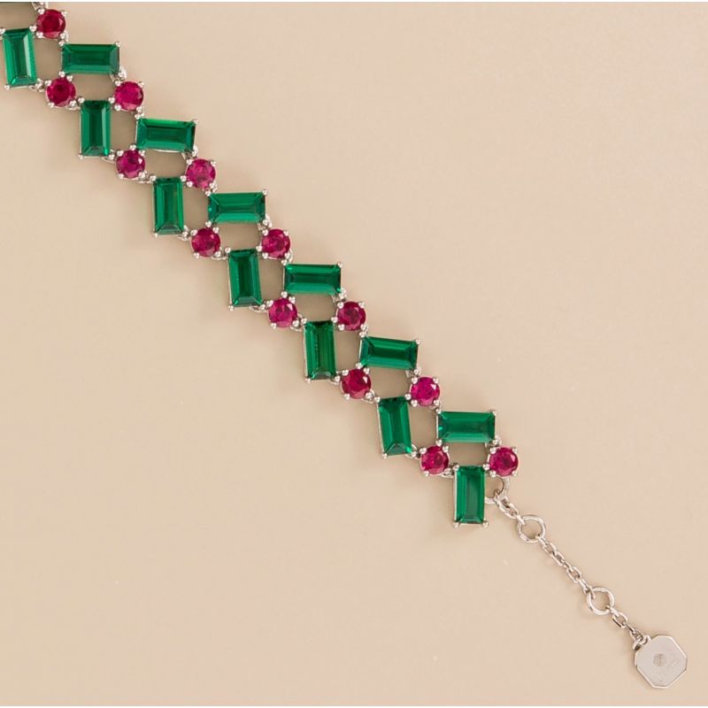 Dante White Gold Bracelet In Emerald & Ruby image