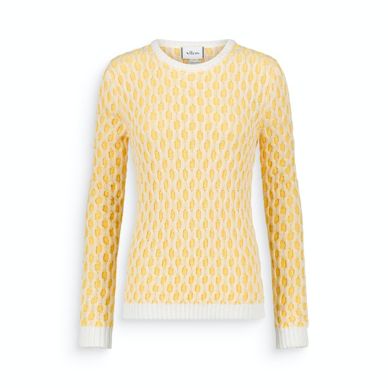 Bicolor Cable Knit Cotton Sweater Solar Honey image