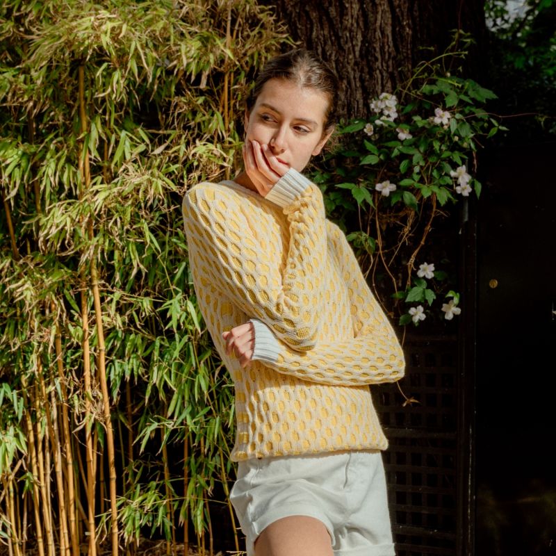 Bicolor Cable Knit Cotton Sweater Solar Honey image