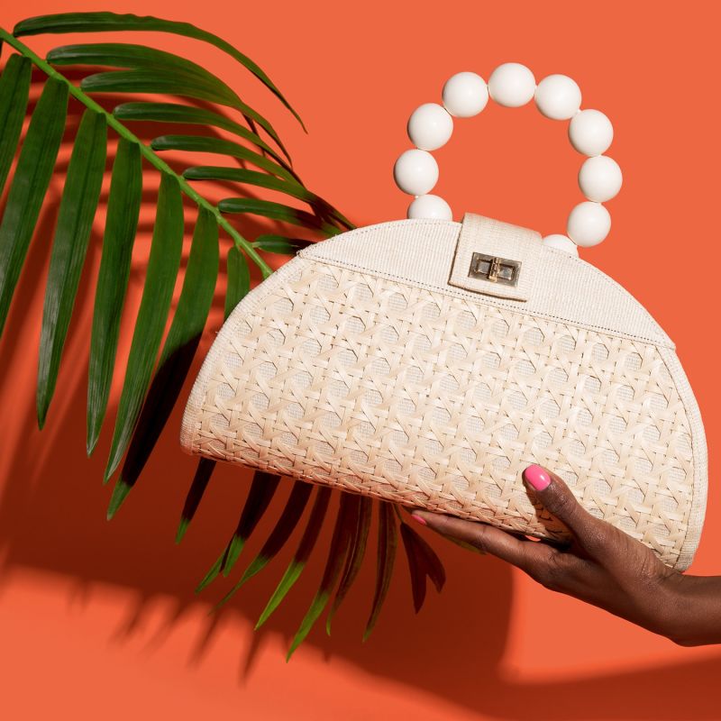 The Isabella White & Cream Rattan Woven Handbag image