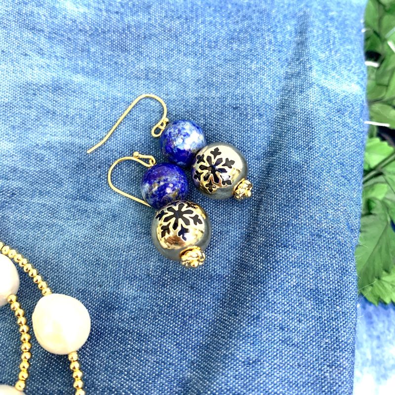 Christmas Style Round Lapis Snowflake Dangle Earrings image