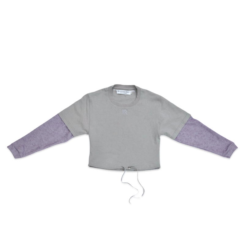 Bia Double Sleeve Cropped Top In Grey Lavender image