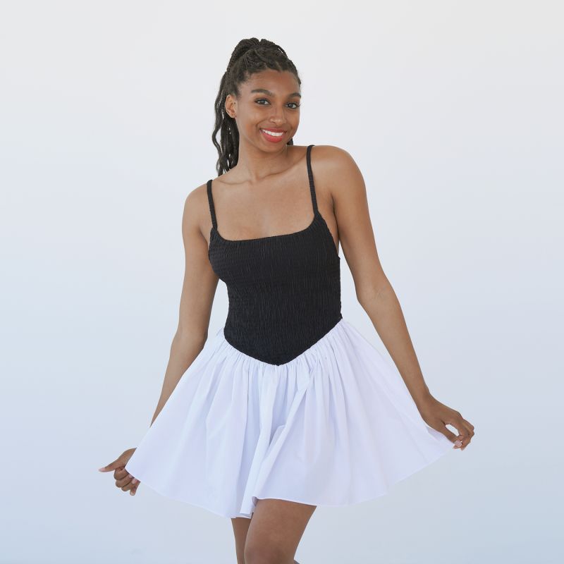 Bianca Smocked Ballerina Mini Dress In Black And White image